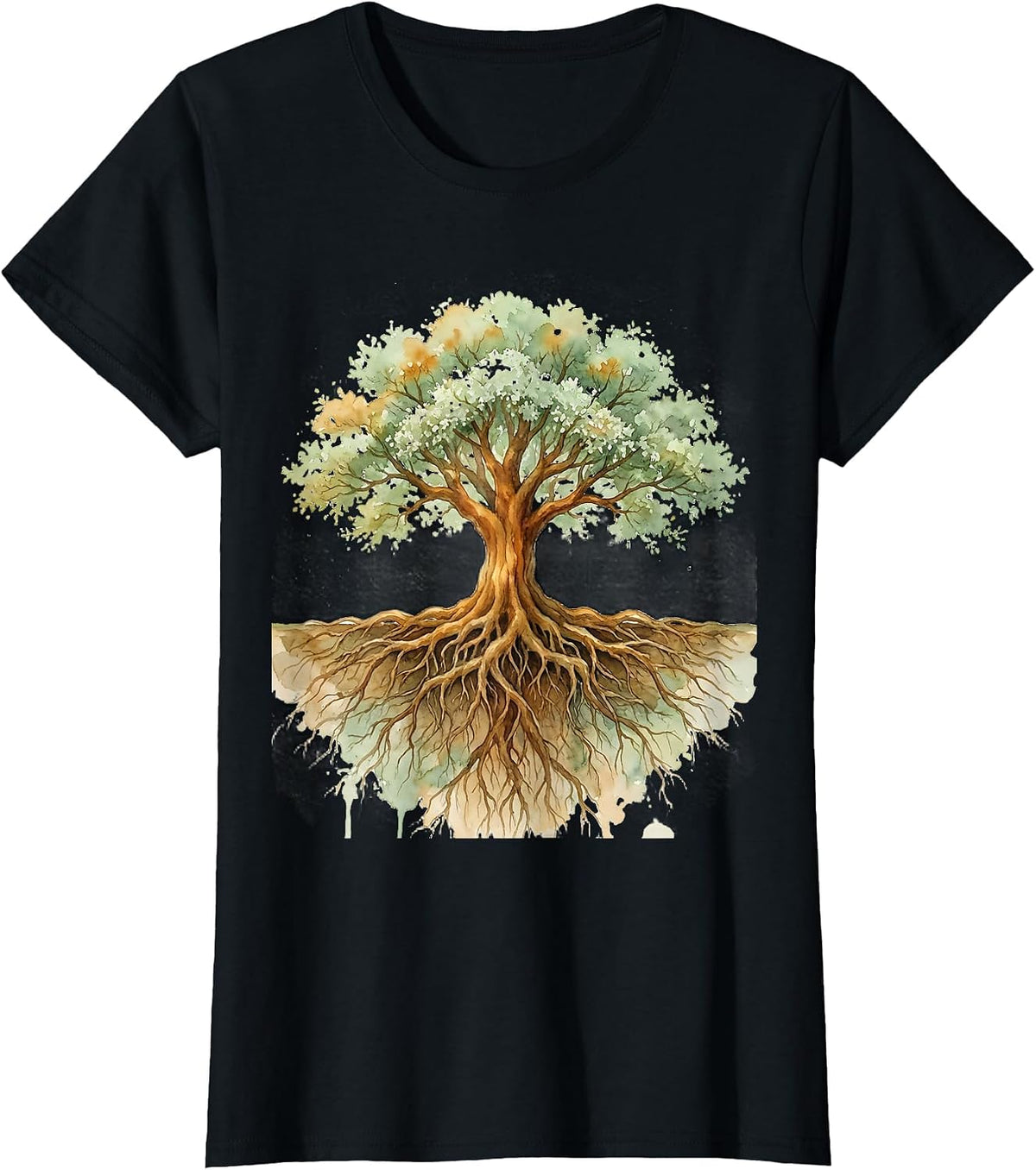 Women's Roots and Canopy Mirrored Tree Graphic T-Shirt - Black