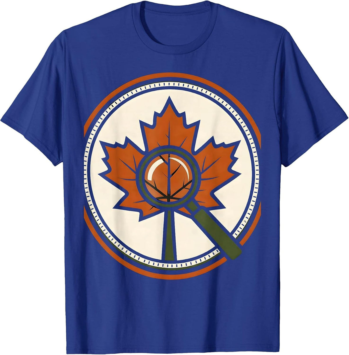 Maple Leaf Magnifier Retro Teacher Fall Pride T-Shirt - Royal Blue