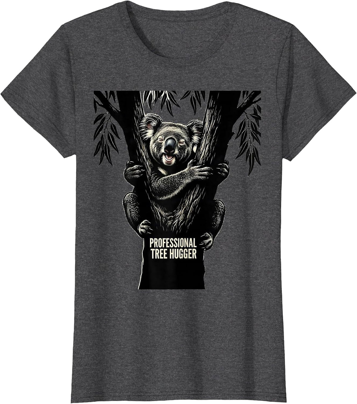 Women's Professional Tree Hugger Funny Koala Animal Lover Humor T-Shirt - Dark Heather Grey