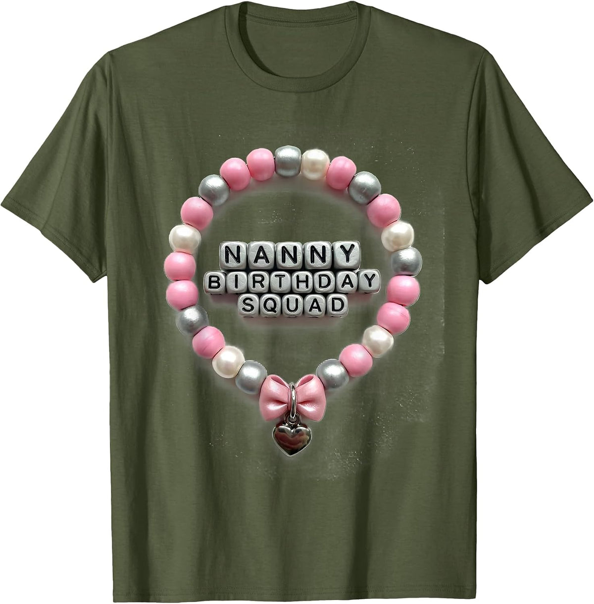 Nanny Birthday Squad Coquette Bow Family Matching T-Shirt - Olive Green