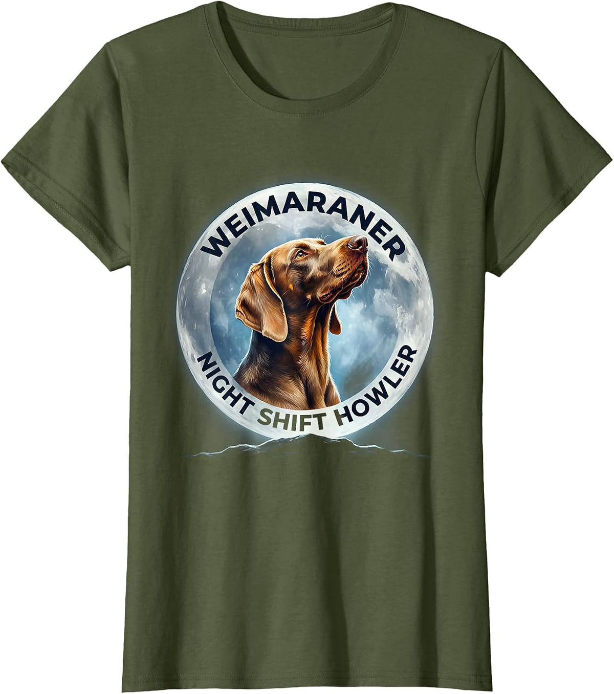 Women's Weimaraner Night Shift Howler Retro Dog Breed Portrait T-Shirt - Olive Green