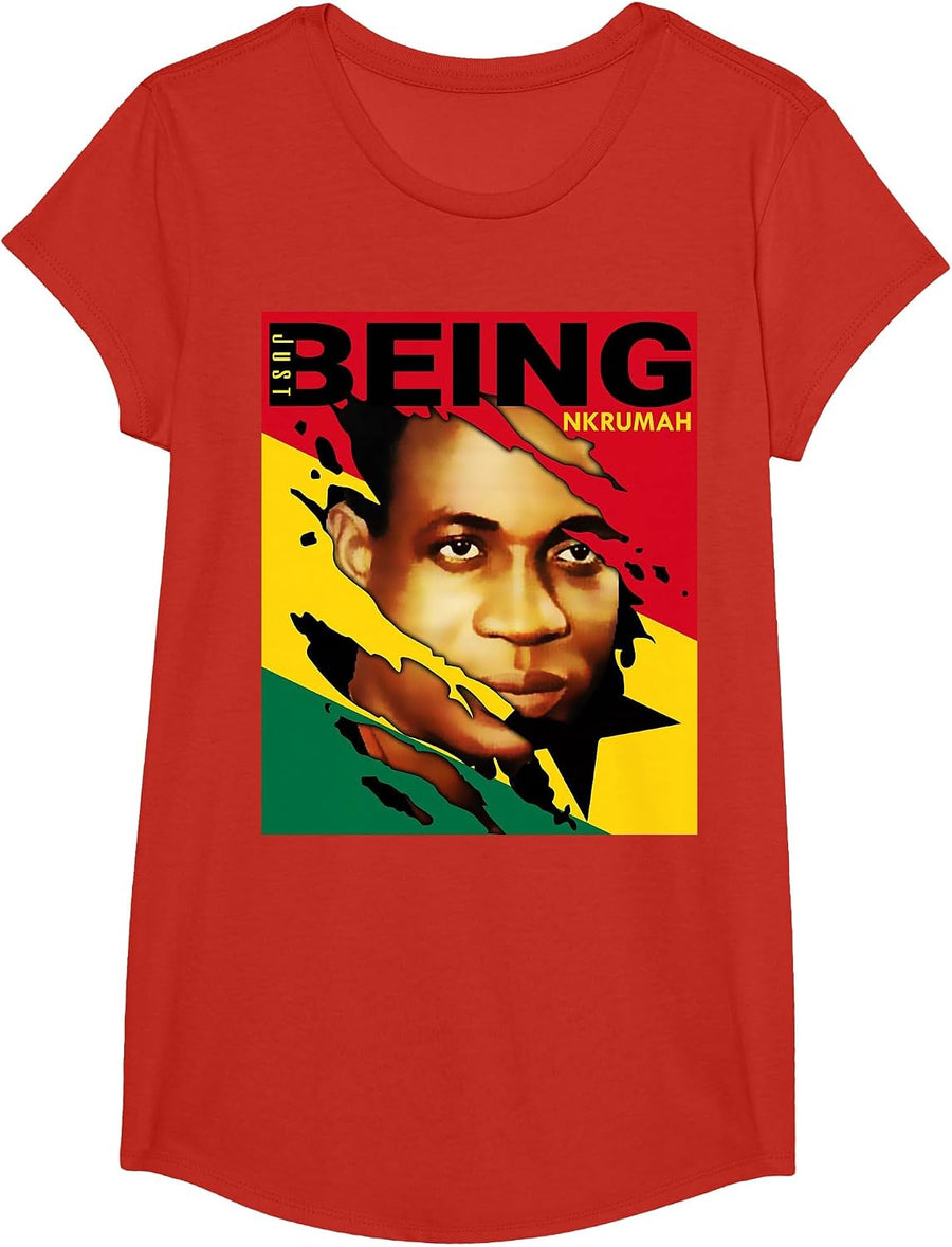 Just Being Kwame Nkrumah Flag of Ghana T-Shirt - Girls Red