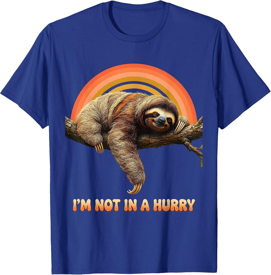 I'm Not In A Hurry Retro 70s Funny Sloth Lover Lazy Humor T-Shirt - Royal Blue