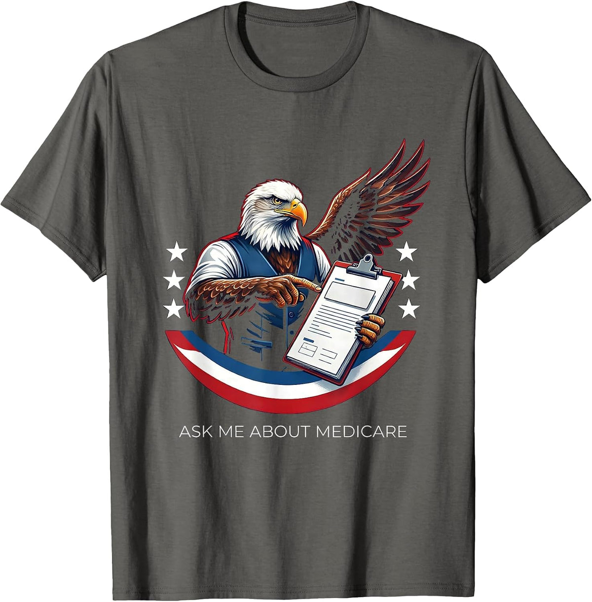 Men's Ask Me About Medicare Patriotic Insurance Agent Humor T-Shirt - Asphalt Grey
