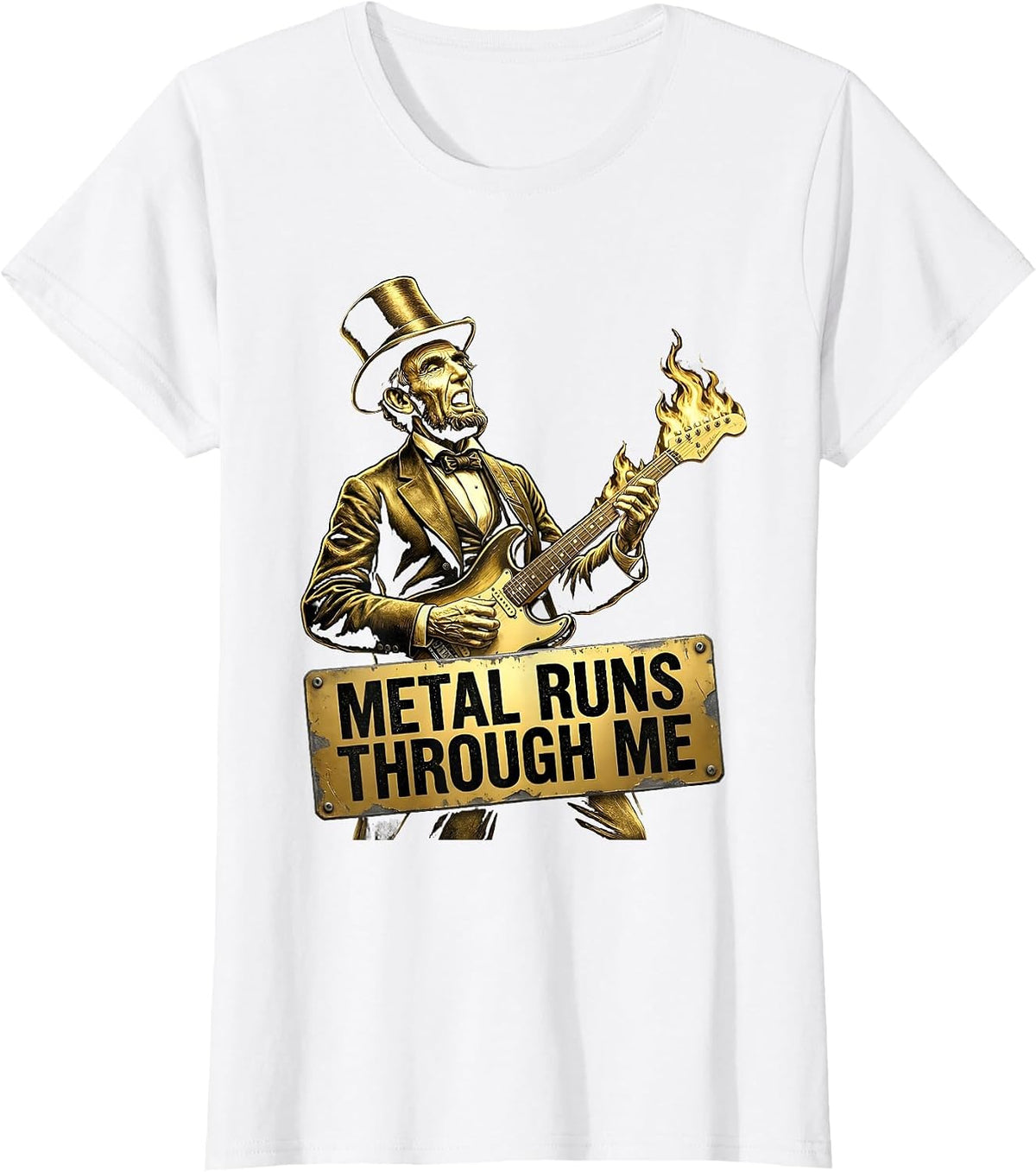 Metal Runs Through Me Rock Music Graphic Design T-Shirt - White