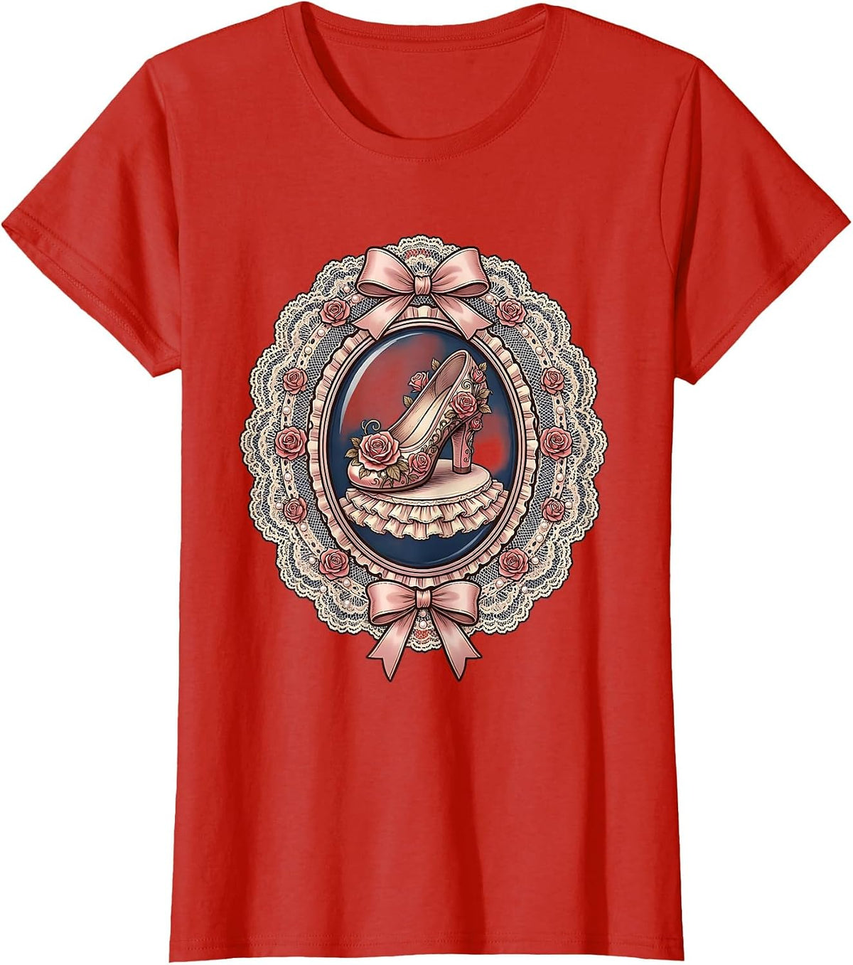Ballet Flat With Climbing Roses Illustration T-Shirt - Red