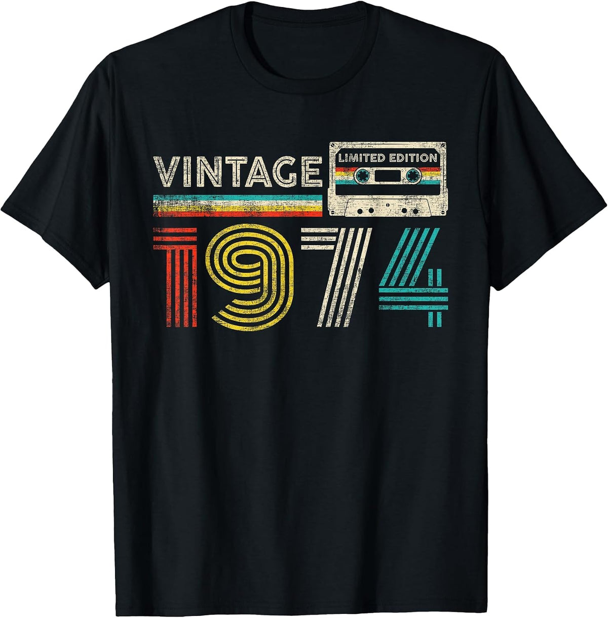 Vintage 1974 Classic Birthday 1974 Cassette Tape Vintage T-Shirt - Black