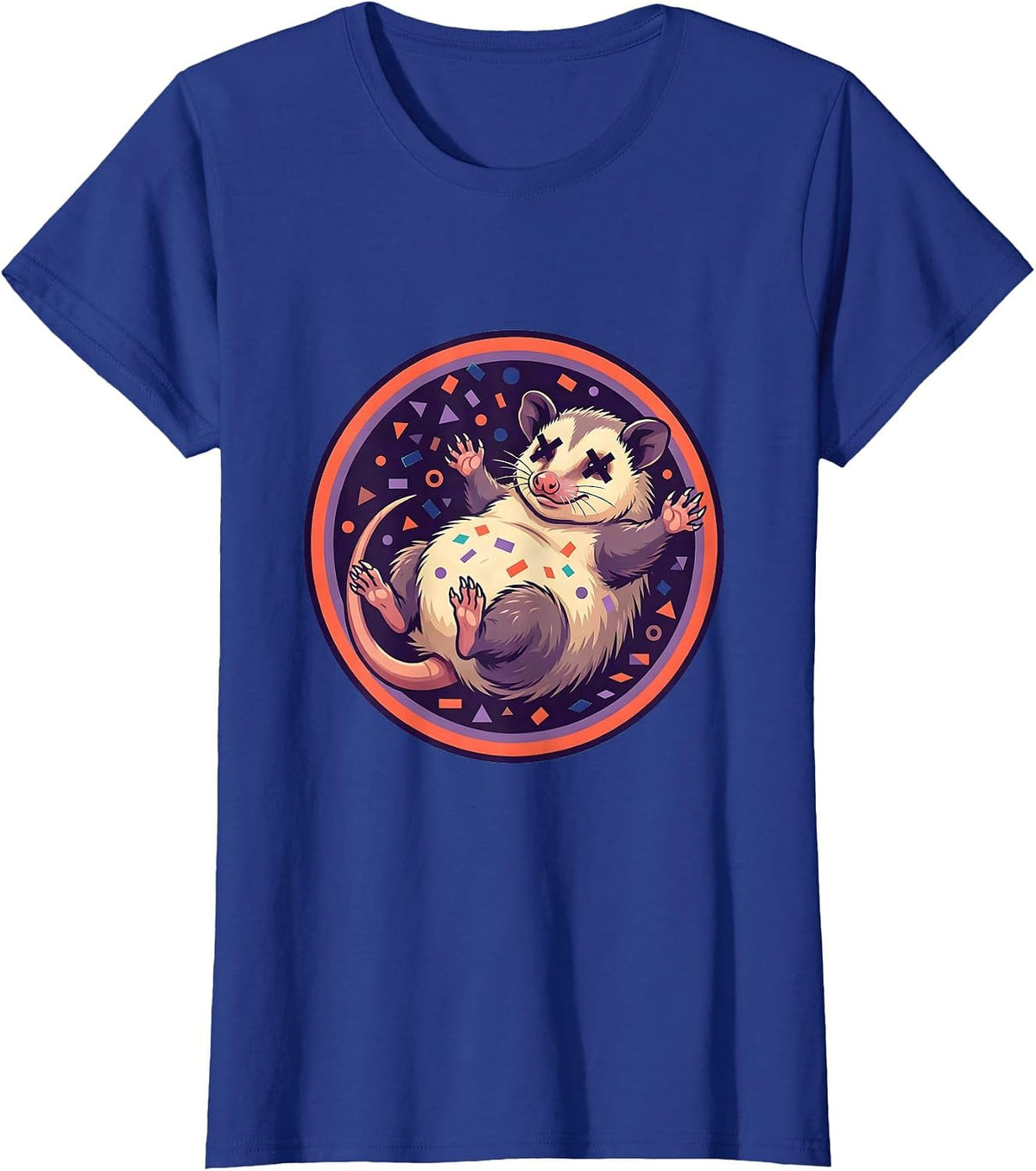 Women's Opossum Playing Dead Party Confetti Graphic T-Shirt - Royal Blue