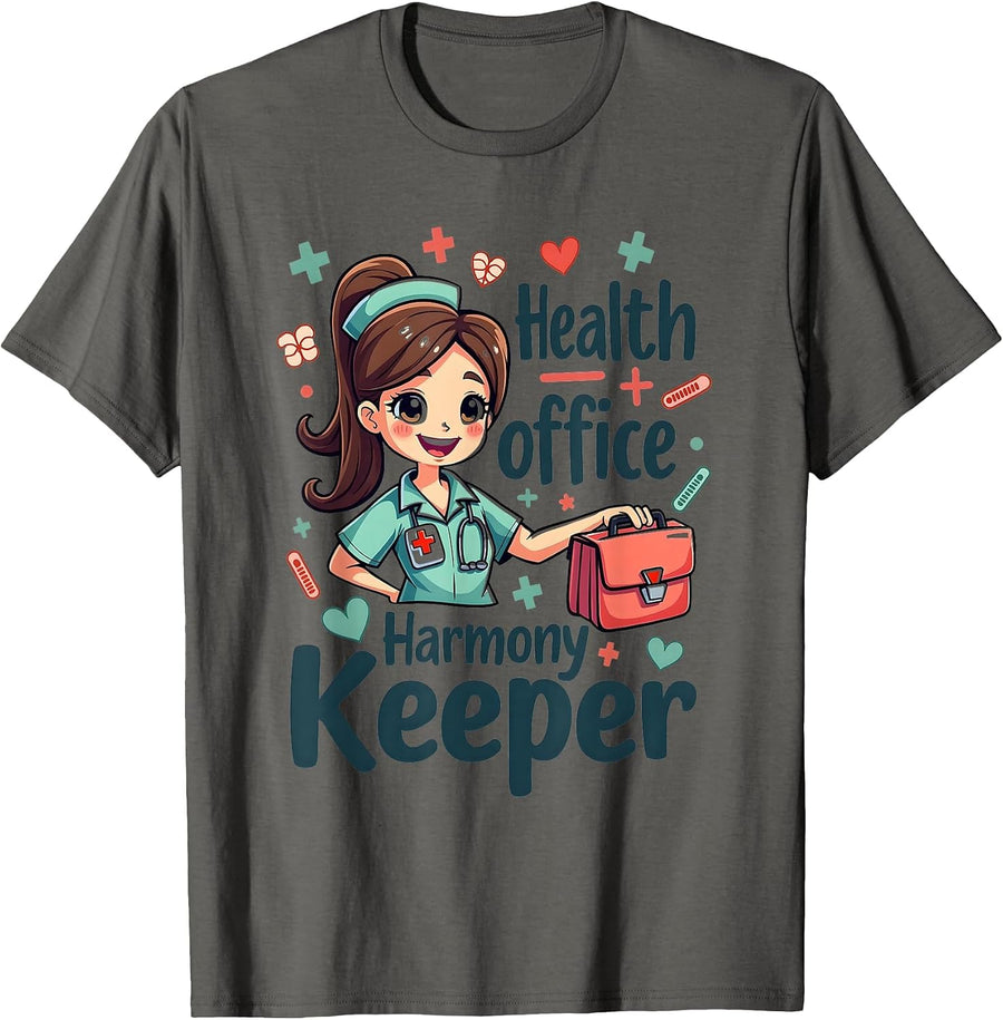 Health Office Harmony Keeper School Nurse Design T-Shirt - Asphalt Grey