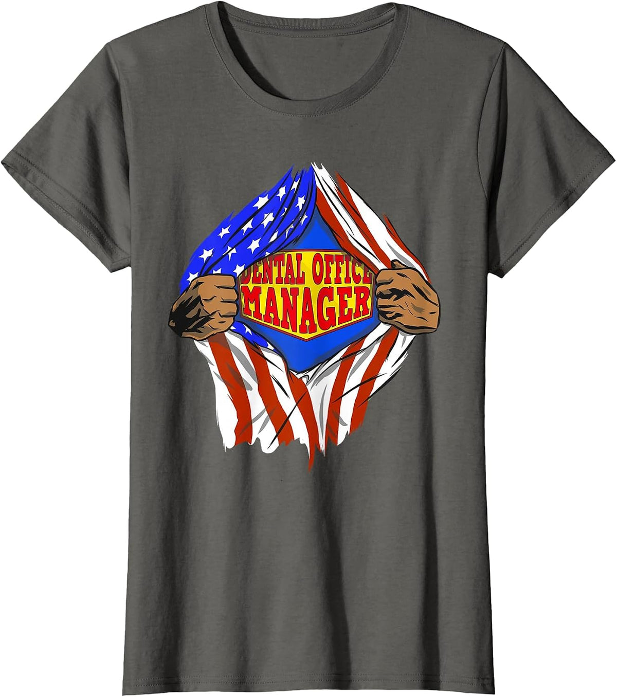 Funny Super Dental Office Manager Hero Job T-Shirt - Asphalt Grey