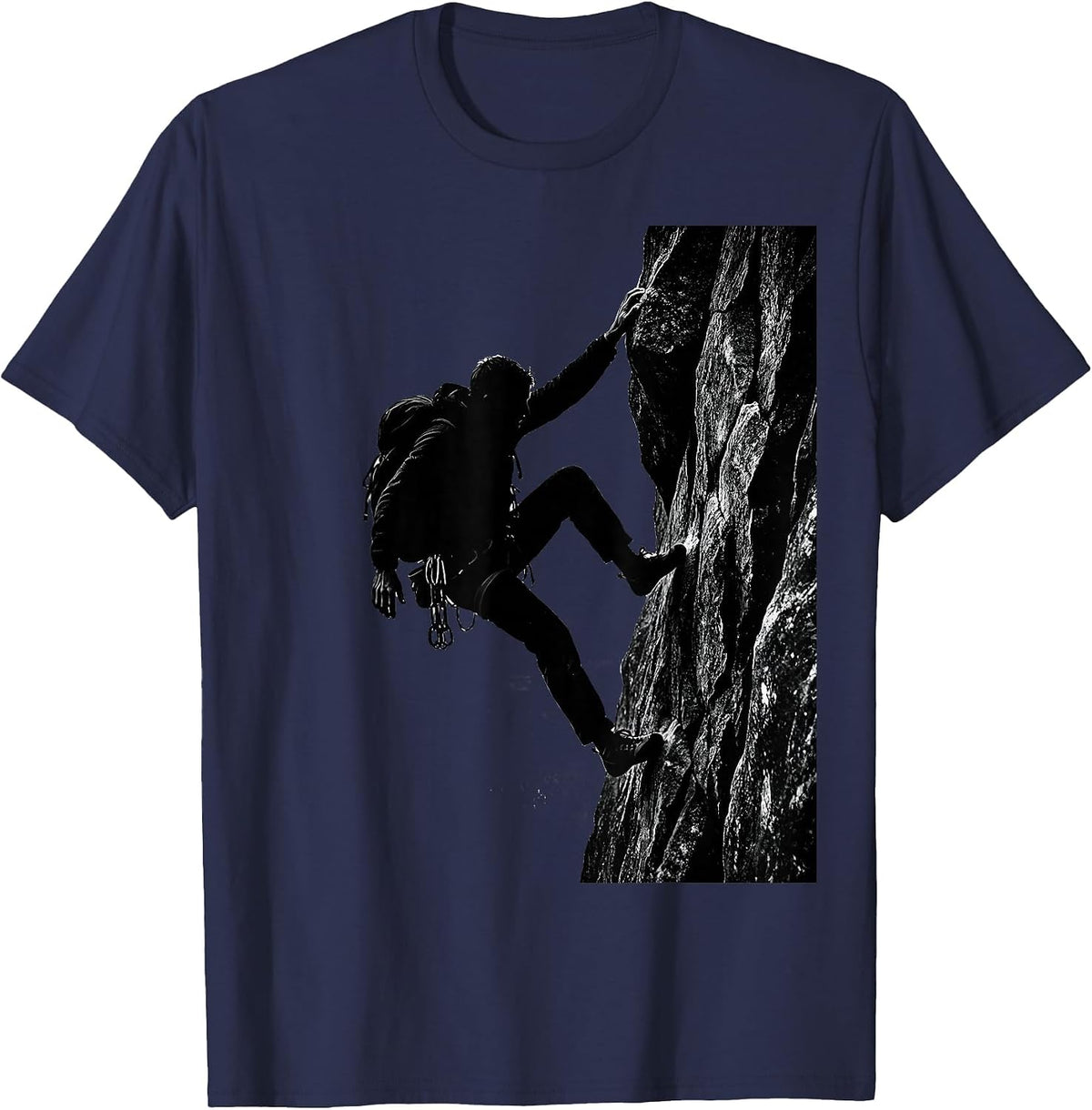 Rugged Mountain Climber Cliff Grip Illustration T-Shirt - Navy Blue