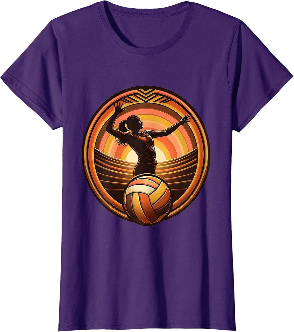 Women's Volleyball Player Silhouette Stadium Lights Graphic T-Shirt - Purple