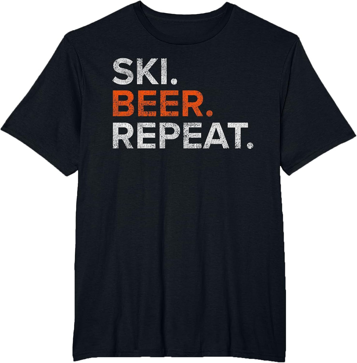 Vintage Ski Beer Repeat Funny Distressed T-Shirt - Black