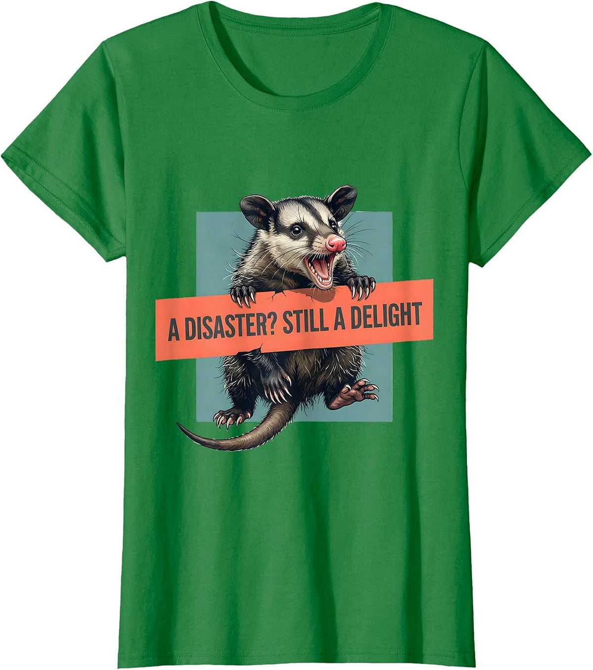 Women's A Disaster Still A Delight Funny Opossum Animal Meme Humor T-Shirt - Kelly Green