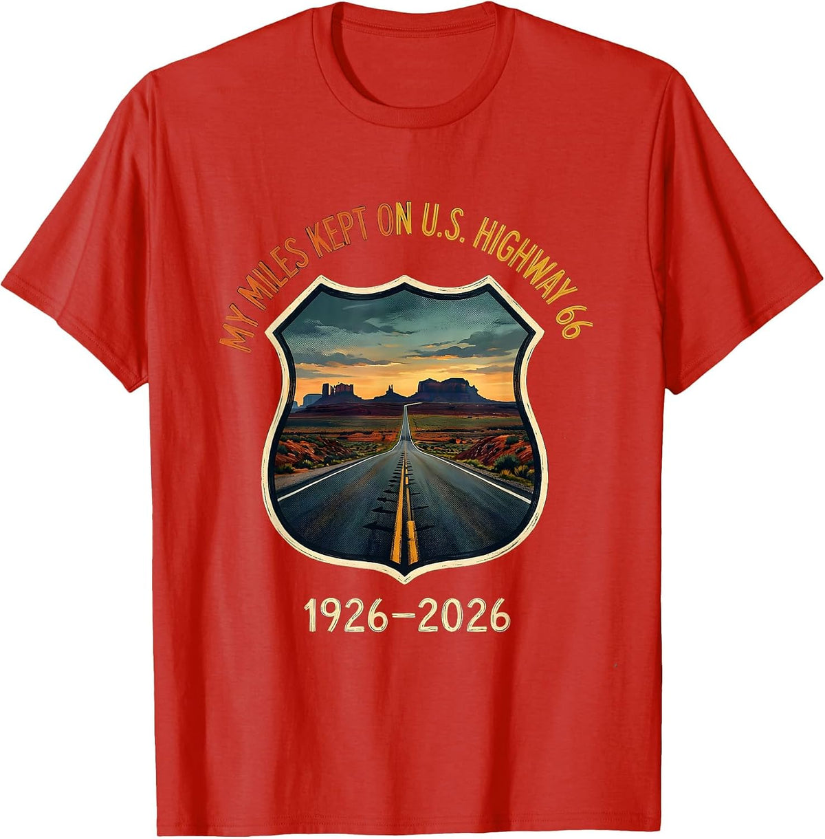Men's My Miles Kept On U.S. Highway 66, 1926–2026 Vintage T-Shirt - Red