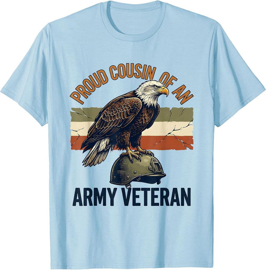 Men's Proud Cousin Of An Army Veteran Military Family Pride T-Shirt - Baby Blue