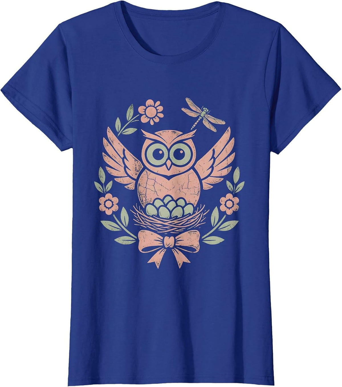 Women's Mother Owl Watching Over Nest at Night T-Shirt - Royal Blue