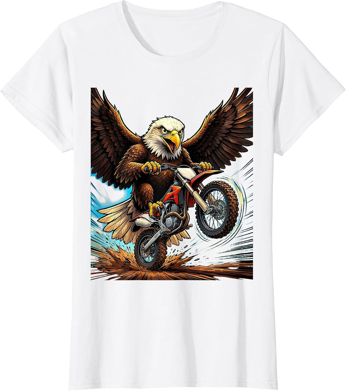 Eagle Carrying Dirt Bike Graphic Tee T-Shirt - White