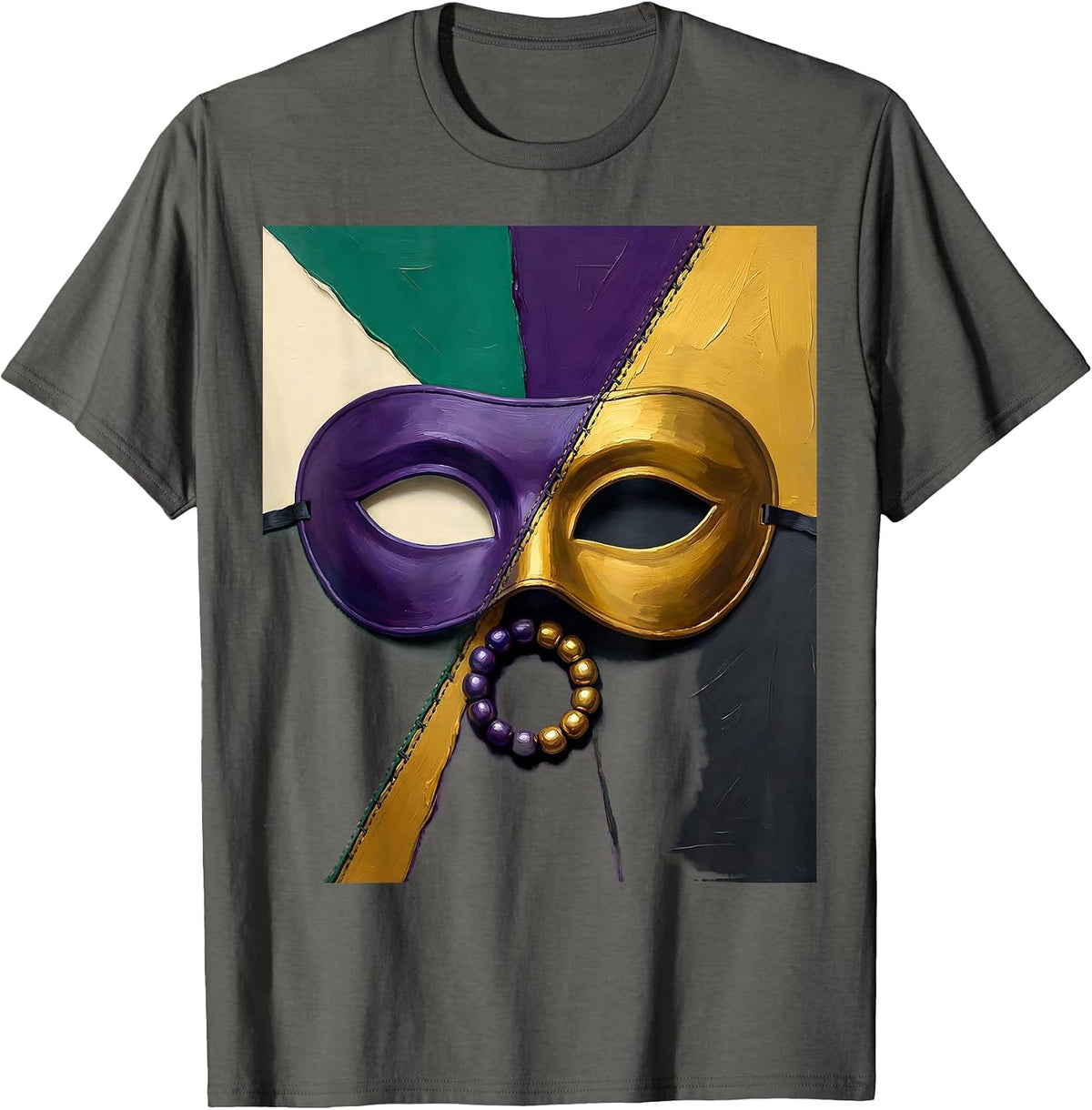 Interlocked Planes Domino Mask Gouache Poster Mardi Gras T-Shirt - Asphalt Grey