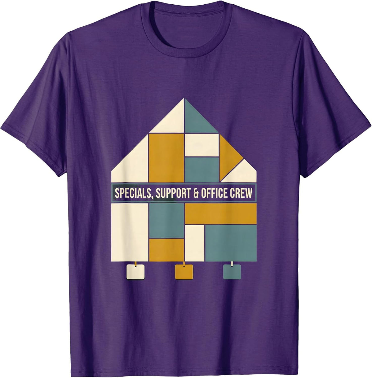 Men's Specials Support Office Crew Quilt Block Patchwork Teacher T-Shirt - Purple