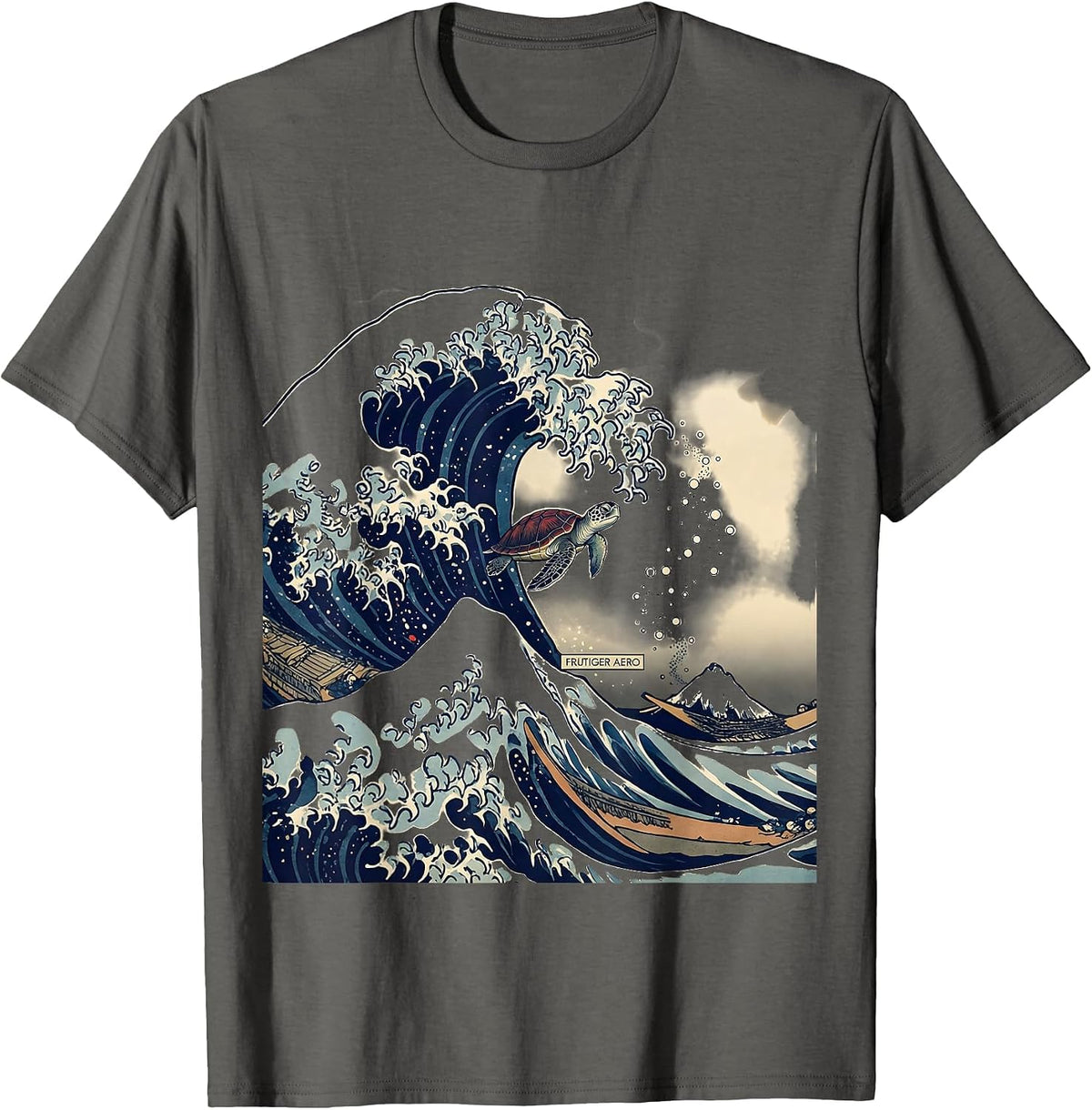 Frutiger Aero Ukiyo-e Y2K Tech Nostalgia Aesthetic T-Shirt - Asphalt Grey