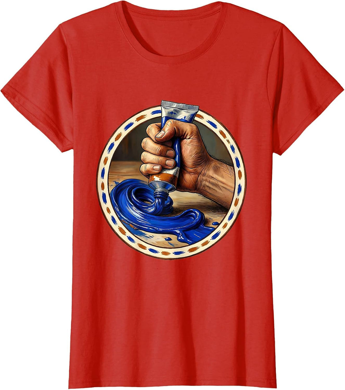 Women's Art Teacher Paint Tube Squeeze Canvas Graphic T-Shirt - Red