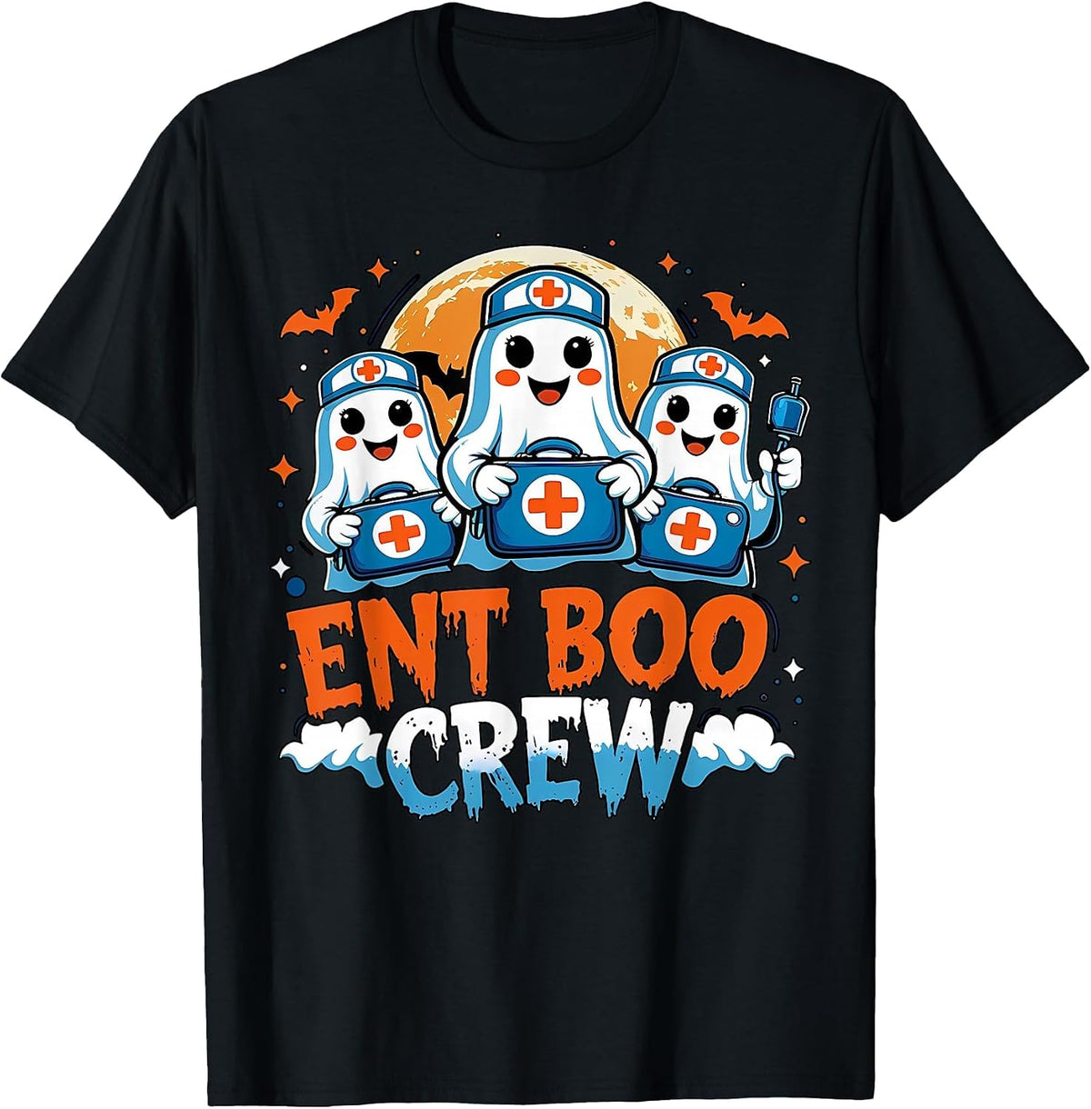 Spooky ENT Boo Crew Nurse Halloween Ghost Otolaryngology T-Shirt - Black