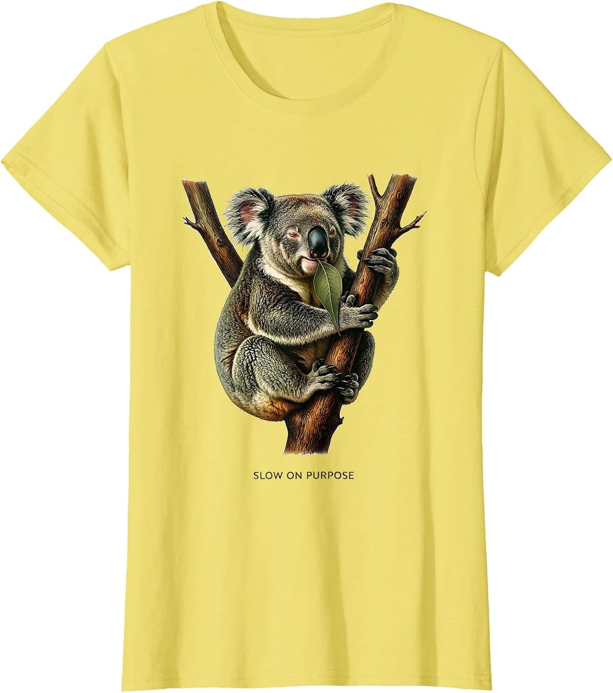 Slow On Purpose Botanical Koala Animal Lover Humor T-Shirt - Lemon Yellow
