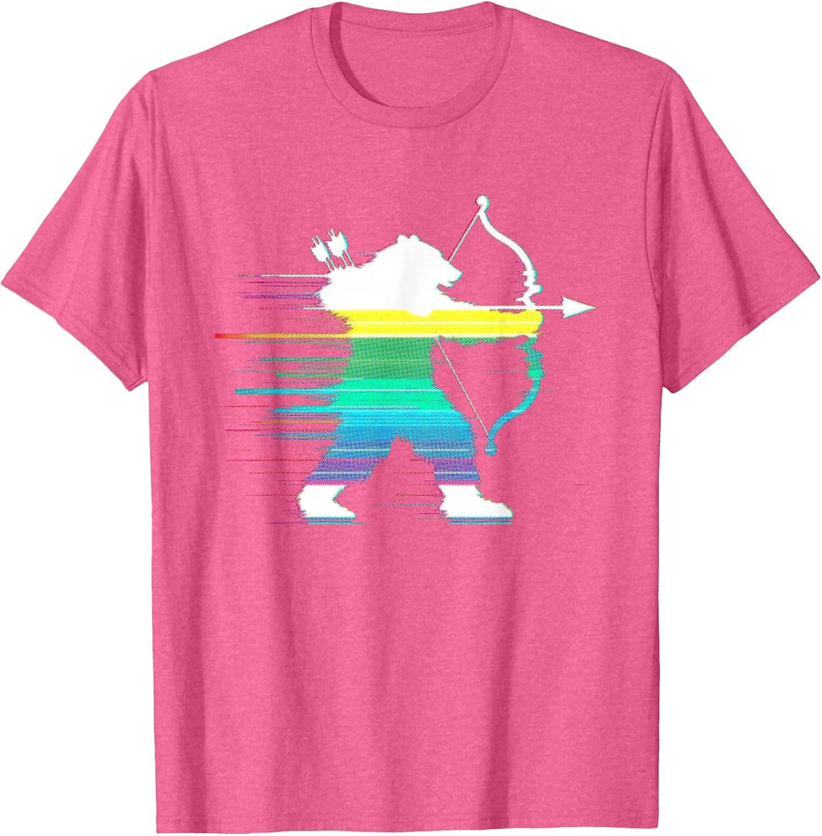 Bear Archer Glitch - Funny Vintage Archery Bear Lover T-Shirt - Pink Heather