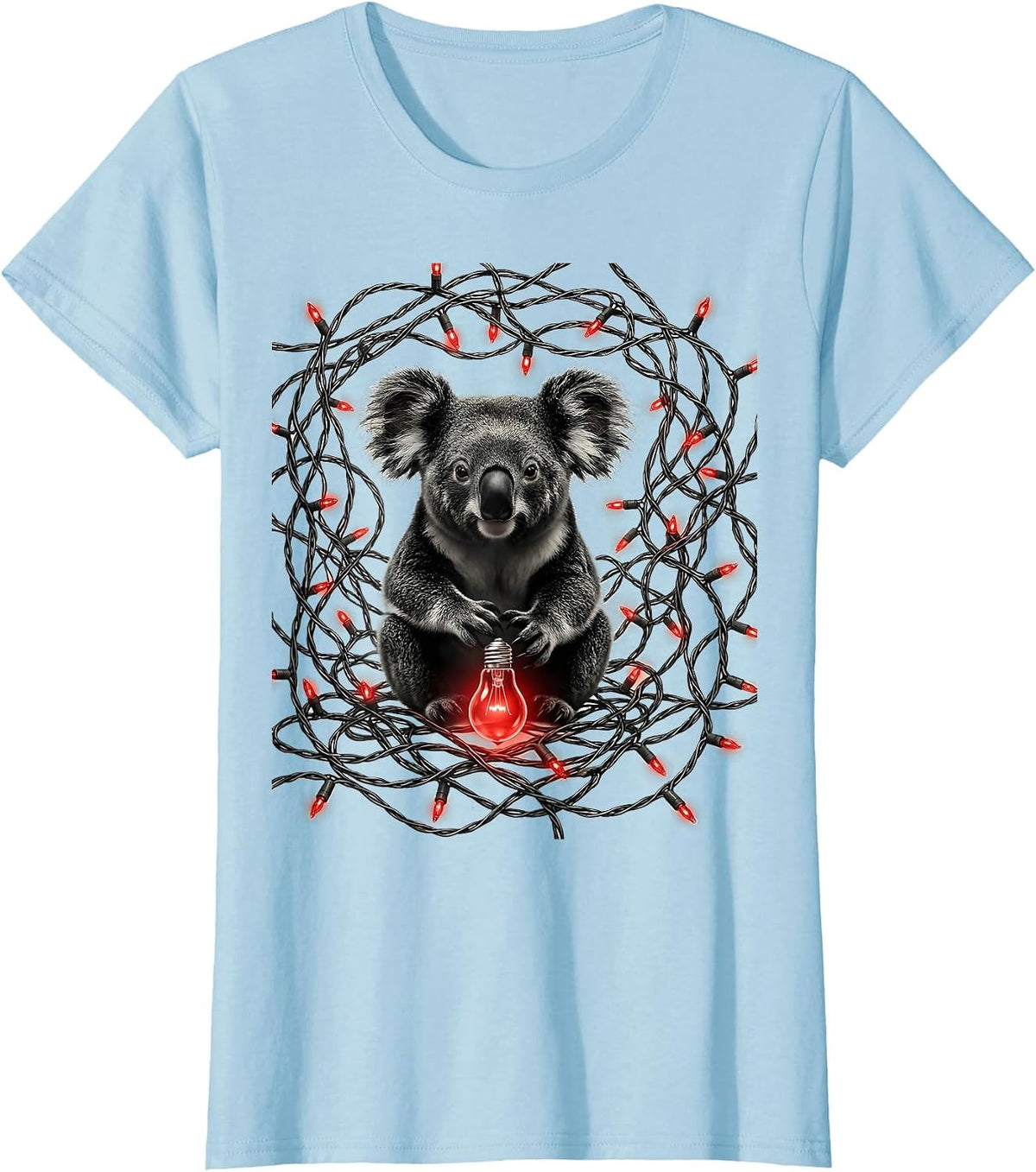 Women's Koala Holiday Lights Cute Australian Animal Gift T-Shirt - Baby Blue