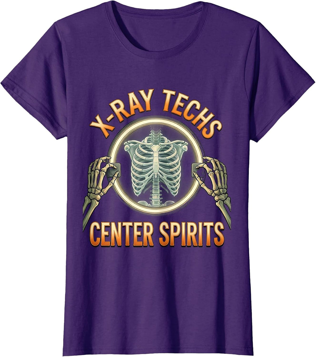 Women's X-Ray Techs Center Spirits Funny Radiology Tech Halloween T-Shirt - Purple