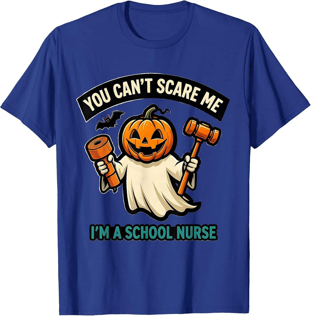Men's You Can't Scare Me I'm a School Nurse Funny Halloween Ghost T-Shirt - Royal Blue