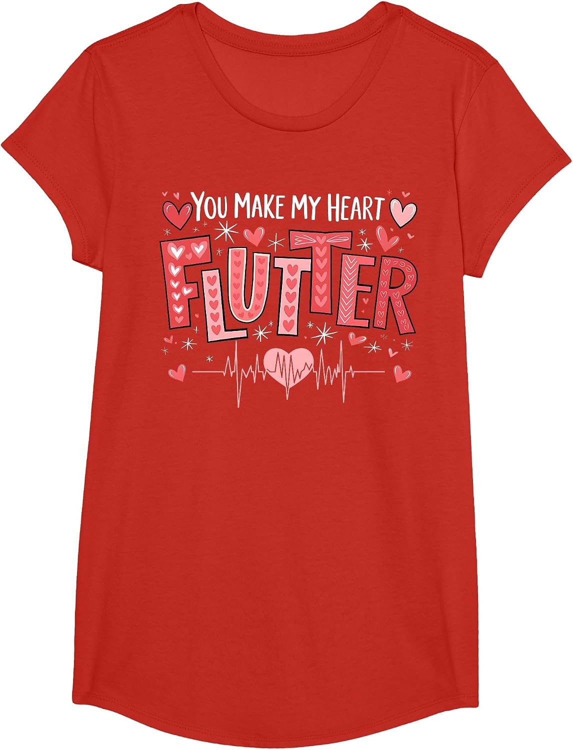 You Make My Heart Flutter Cardiac Nurse Valentine CVICU T-Shirt - Girls Red