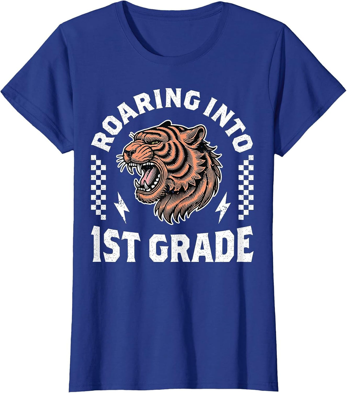 Roaring Into 1st Grade Roaring Tiger Back to School Boy Girl T-Shirt - Royal Blue
