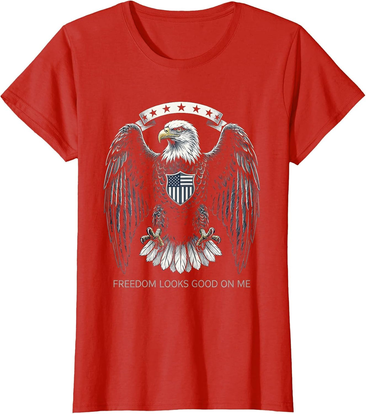 Freedom Looks Good On Me American Flag Design T-Shirt - Red