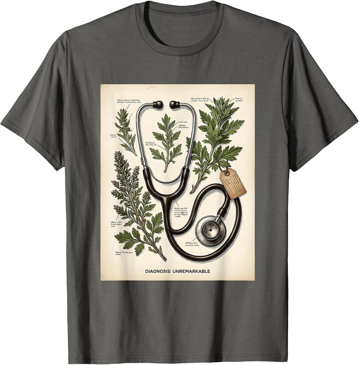 Diagnosis: Unremarkable Veterinary Botanical Design T-Shirt - Asphalt Grey