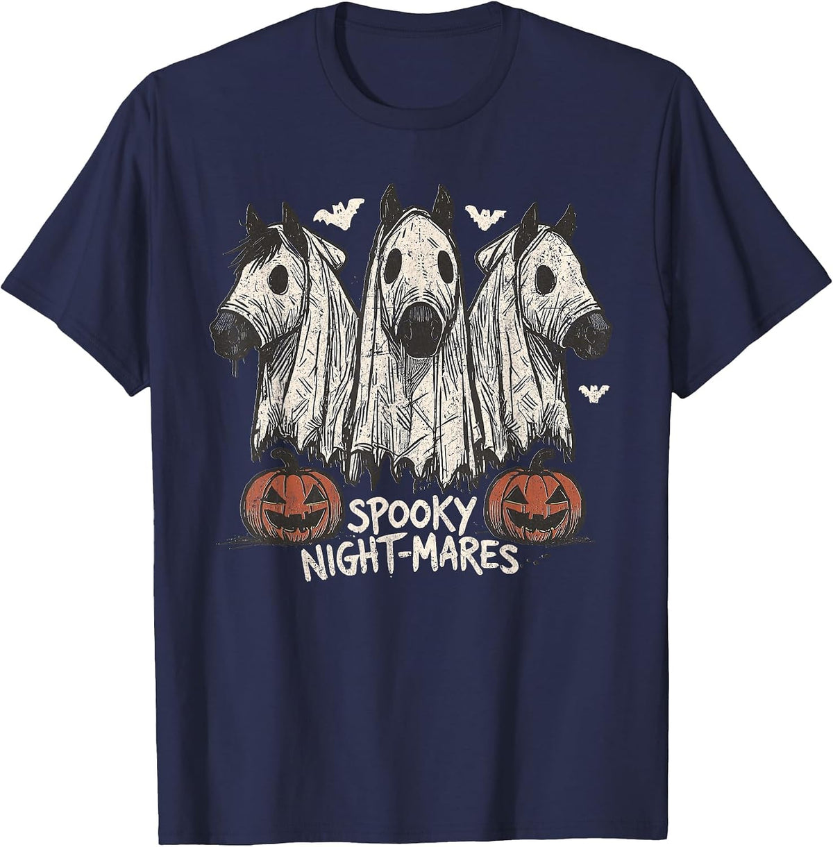 Spooky Night-Mares Halloween Horse Ghost Funny Spooky Season T-Shirt - Navy Blue