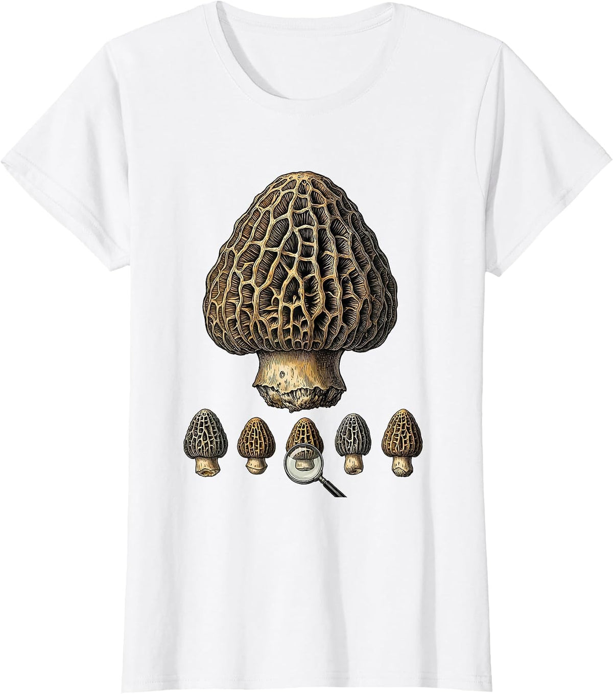 Women's Oversized Morel Botanical Mushroom Forager Retro Humor T-Shirt - White