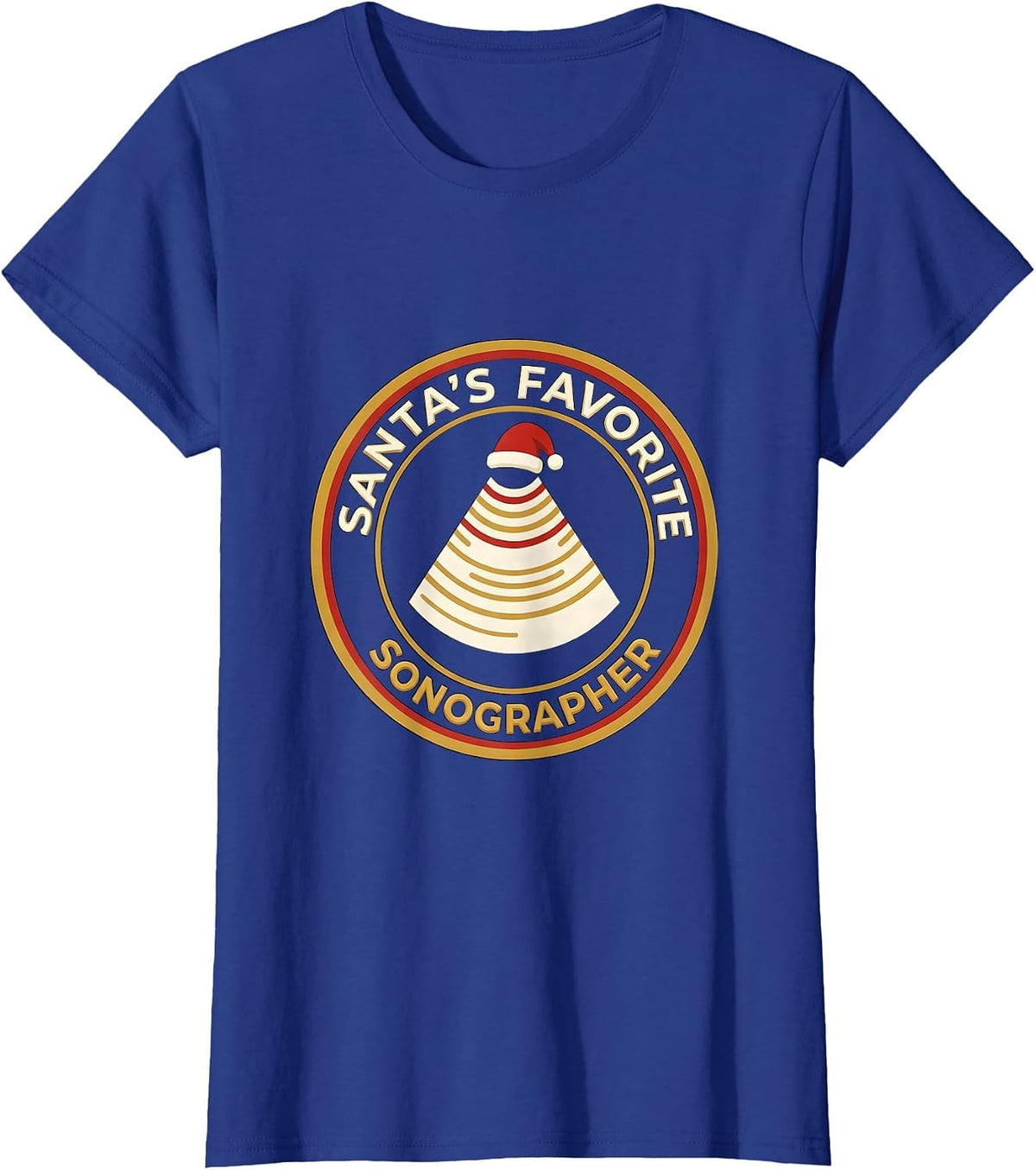 Women's Santa's Favorite Sonographer Funny Medical Tech Christmas T-Shirt - Royal Blue