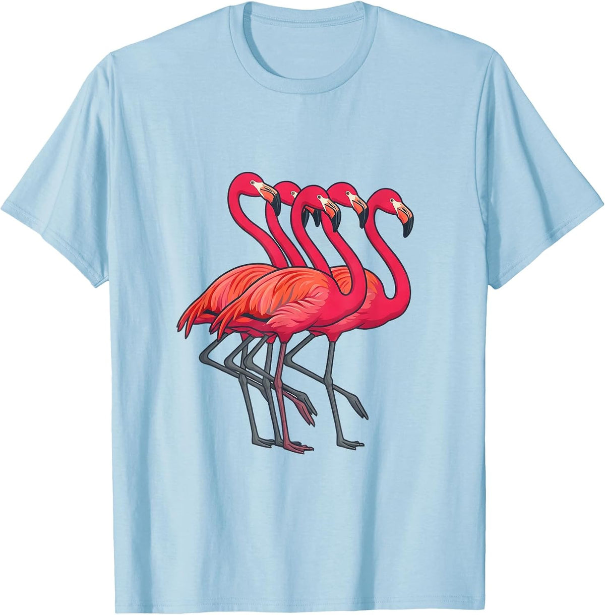 Men's Pink Flamingo Flat Vector Bird Humor Matching Family T-Shirt - Baby Blue