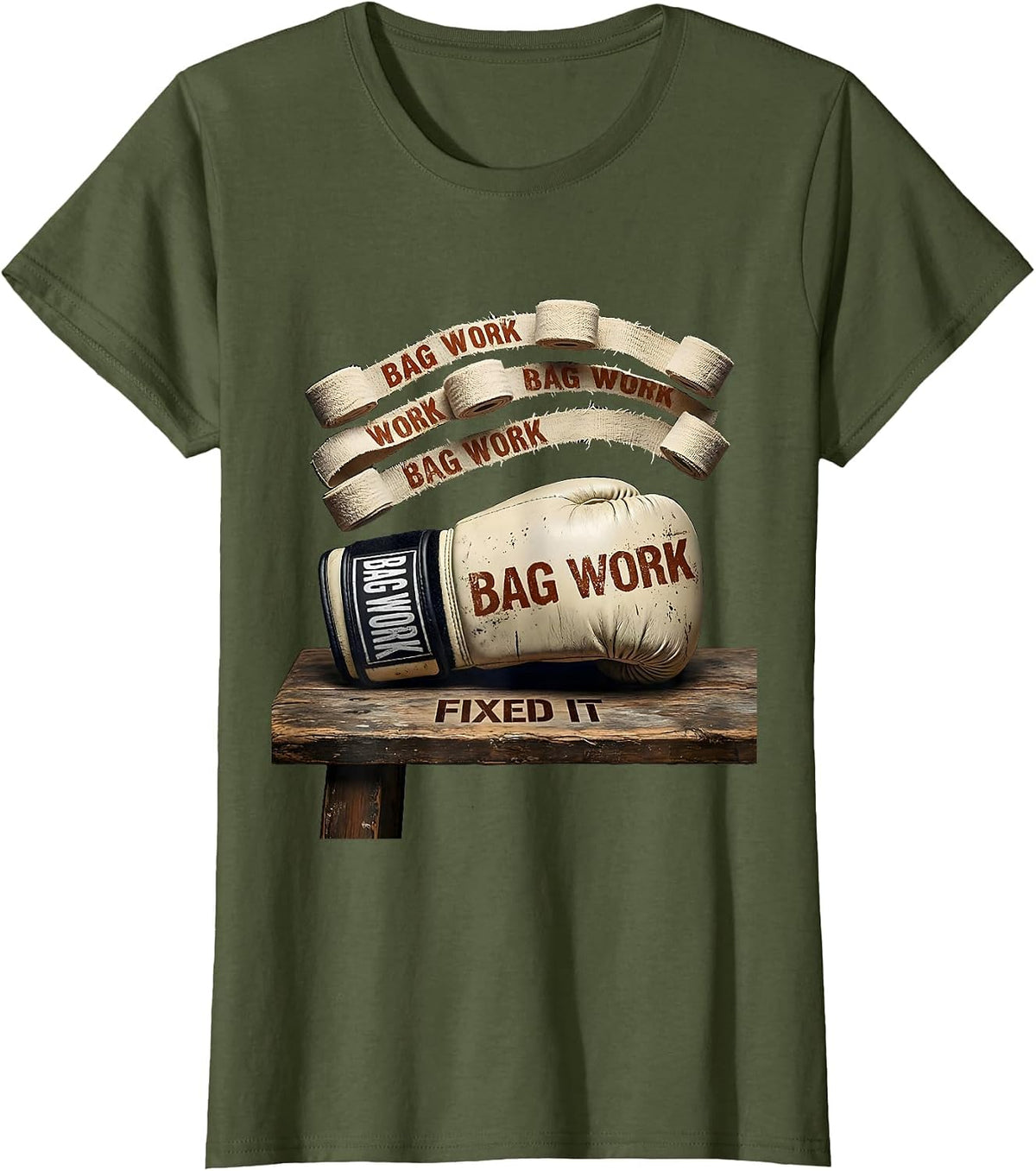 Women's Bag Work Fixed It Funny Boxing Gym Humor Boxer Gift T-Shirt - Olive Green