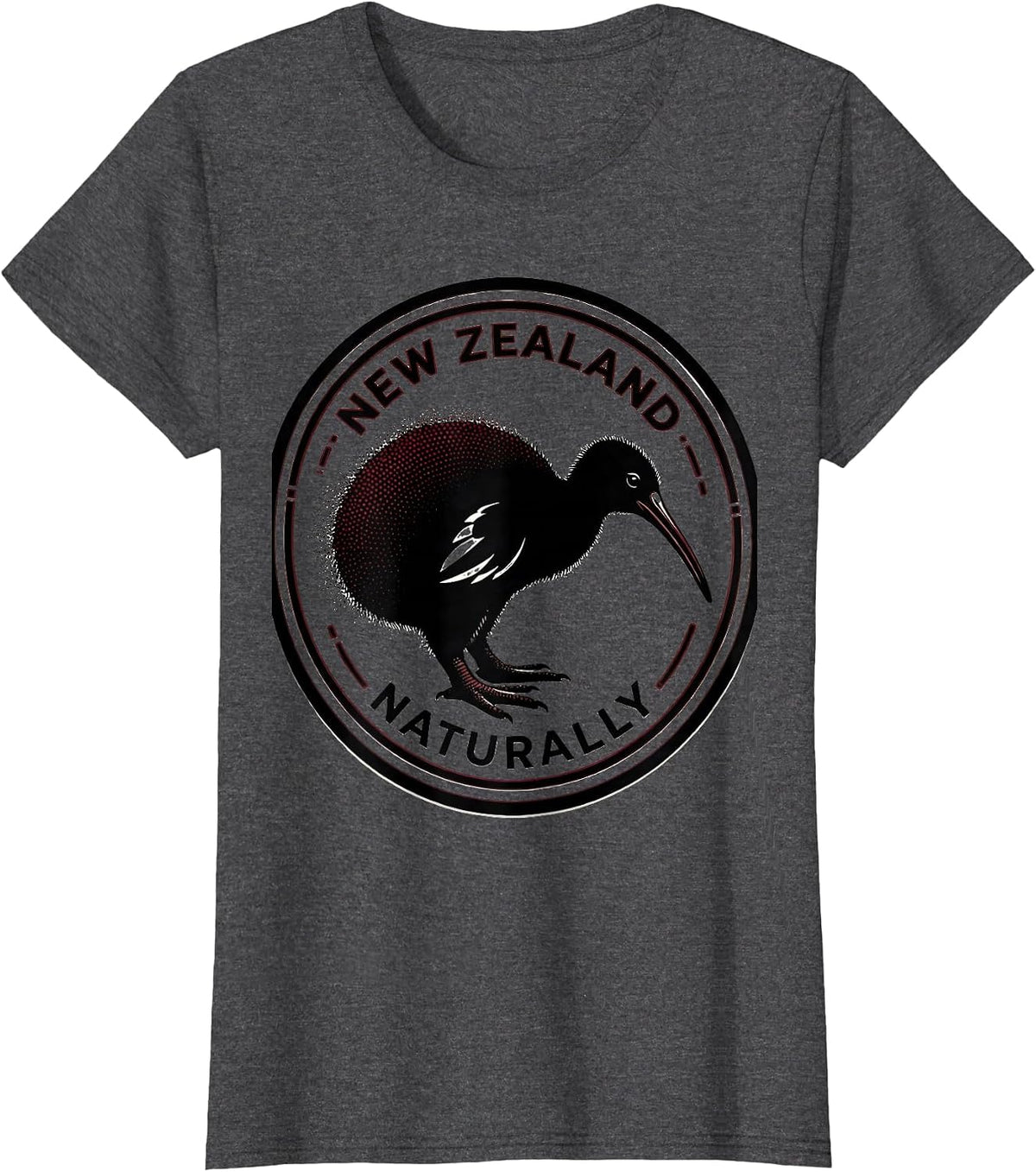 Women's New Zealand Naturally Blackwork Dotwork Kiwi Bird Lover T-Shirt - Dark Heather Grey