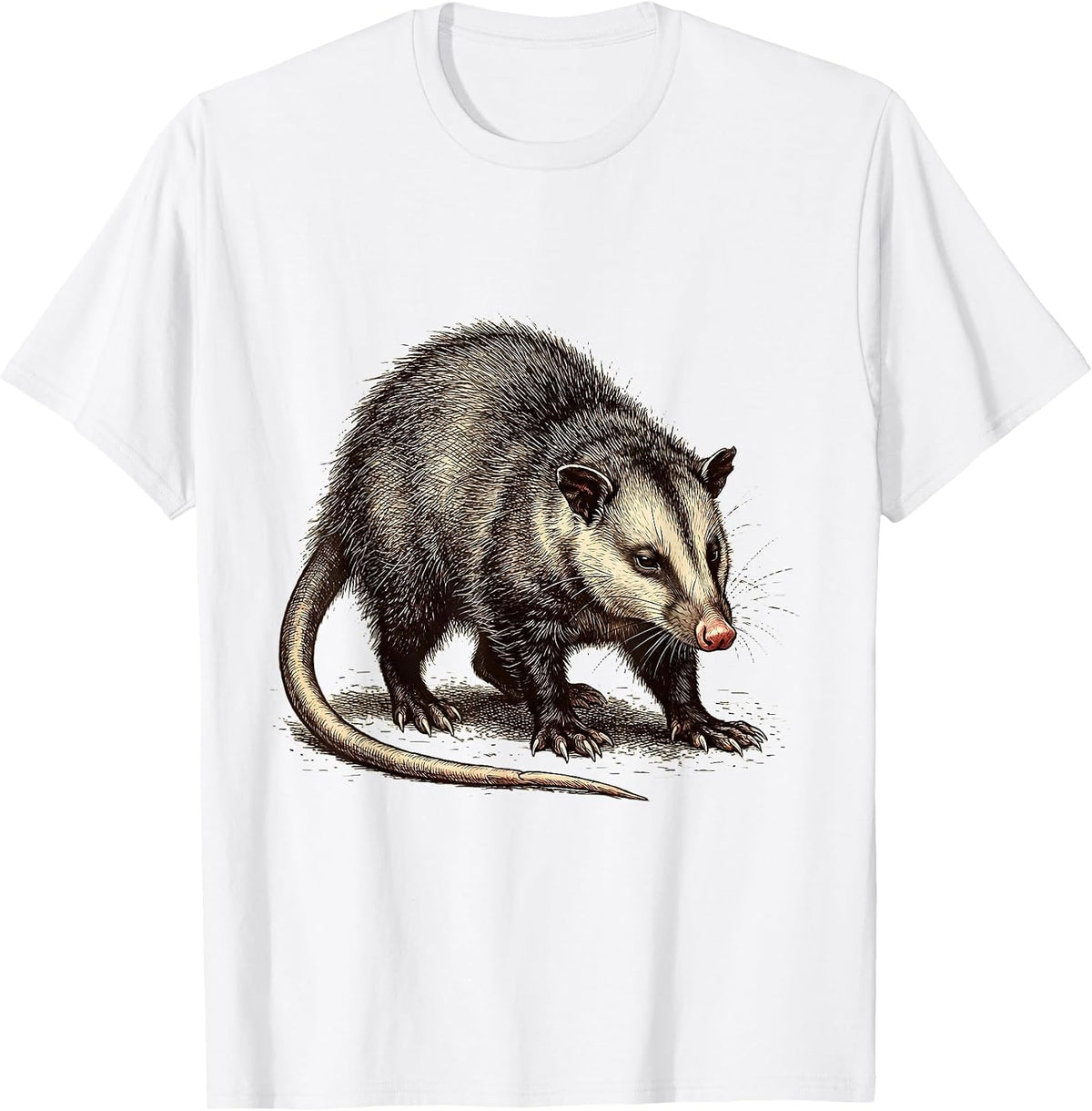 Men's Stubborn Opossum Crosshatch Etching Animal Meme Humor T-Shirt - White