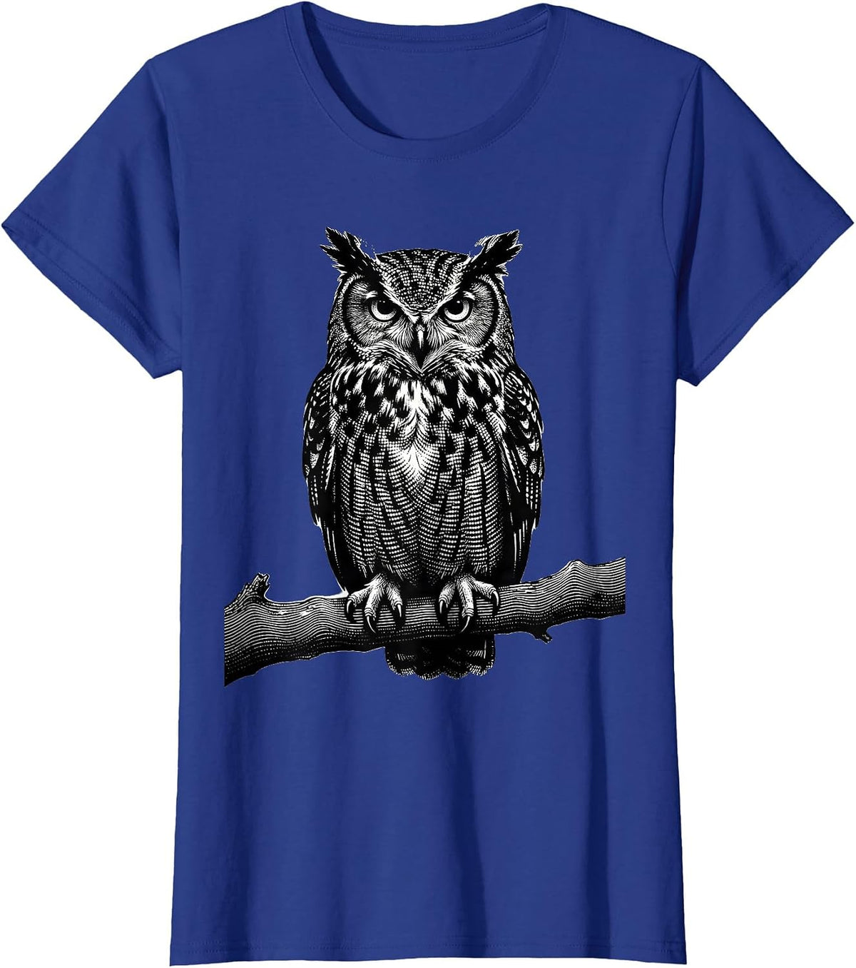 Women's Dot Day Owl Dotted Feathers on Branch Illustration T-Shirt - Royal Blue