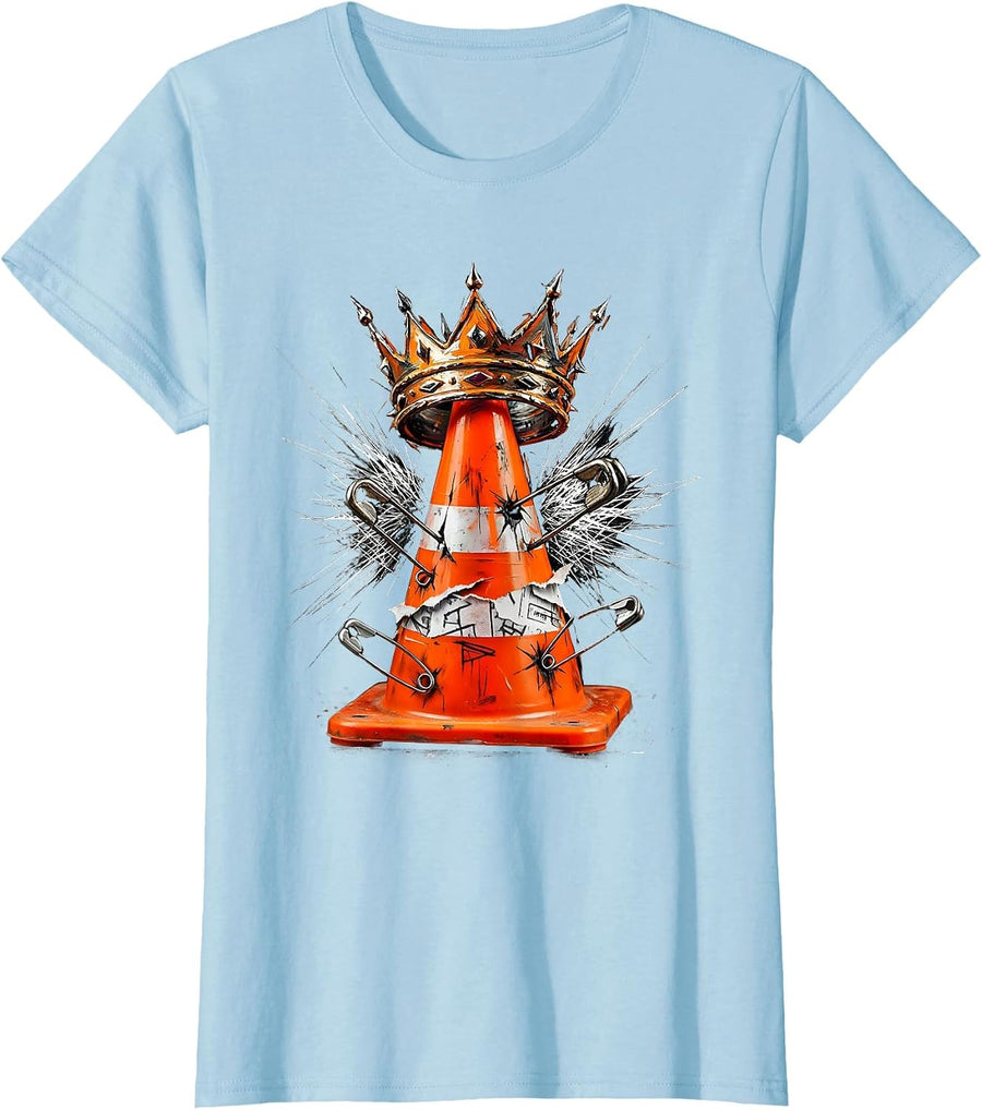 Women's Chaos Coordinator Crowned Traffic Cone Graphic T-Shirt - Baby Blue