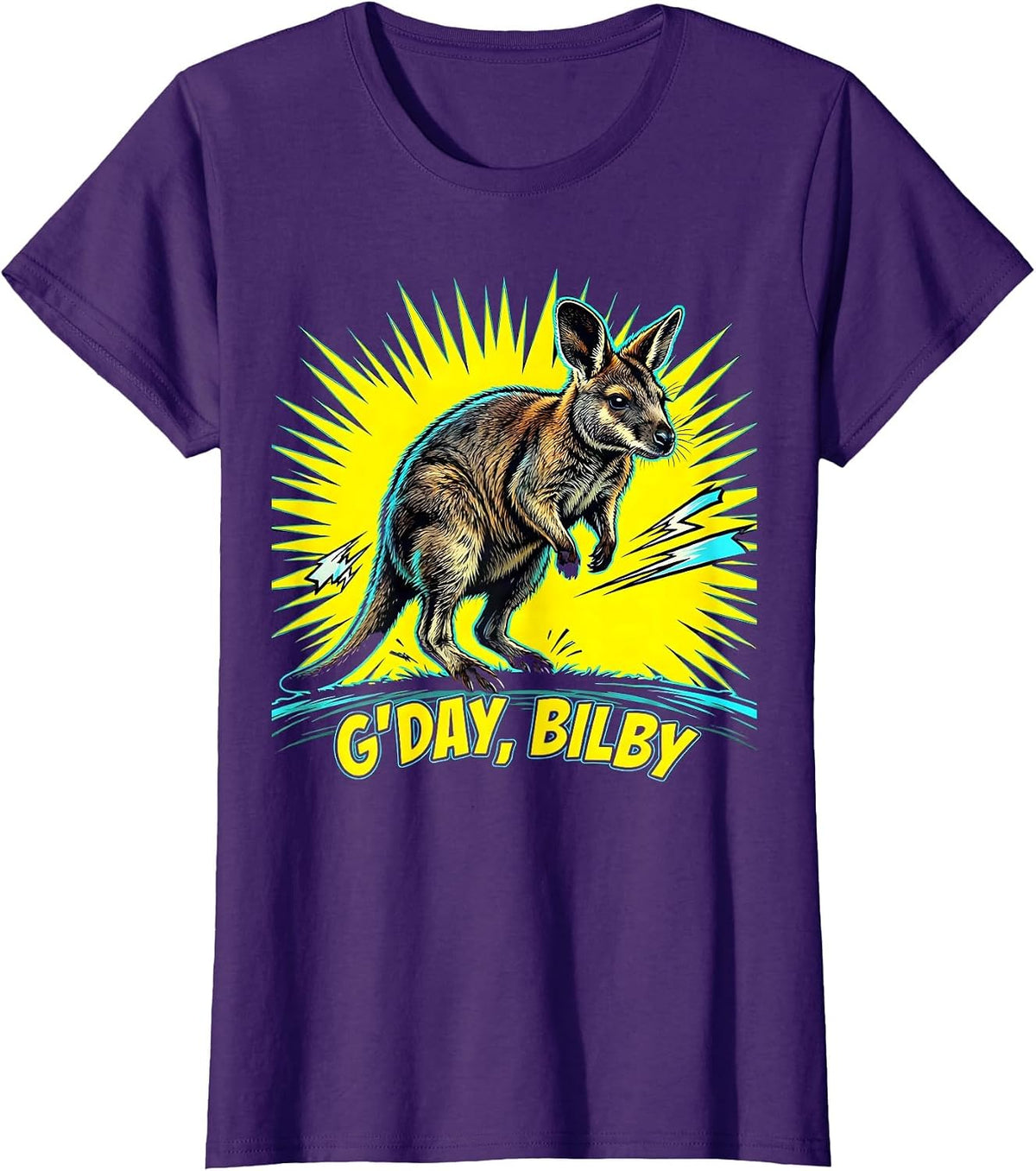 Women's G'day, Bilby Pop Art Australia Wildlife Novelty T-Shirt - Purple