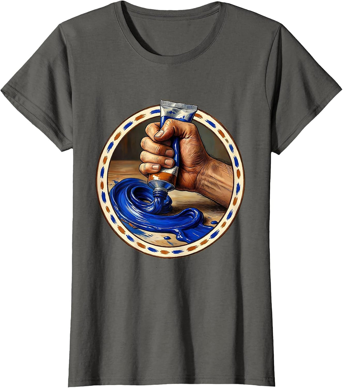 Women's Art Teacher Paint Tube Squeeze Canvas Graphic T-Shirt - Asphalt Grey
