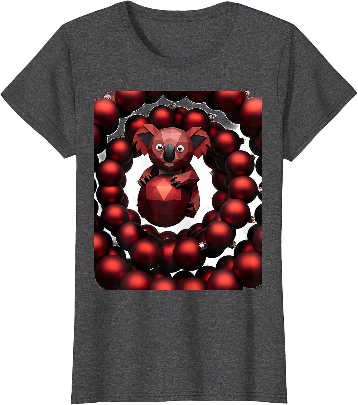 Women's Geometric Koala Cute Holiday Novelty Gift T-Shirt - Dark Heather Grey
