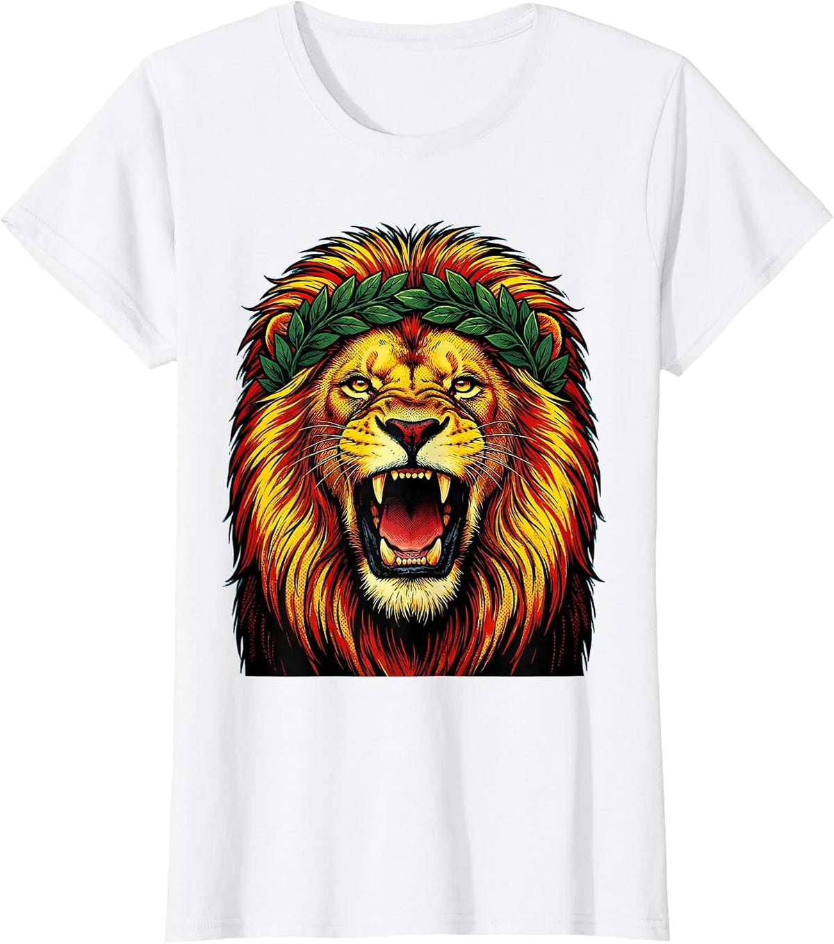 Roaring Lion Victory Wreath Crown Cheer Design T-Shirt - White
