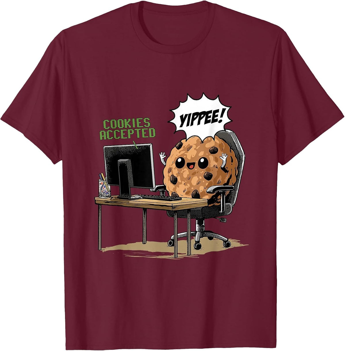 Cookies Accepted Nerd Shirt Funny Computer Internet Coder T-Shirt, Men, Burgundy, Small - As Pictured